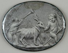 Image représentant Enfants jouant avec une chèvre - Plaquette